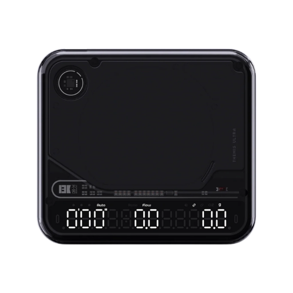 BOOKOO THEMIS Ultra Kaffeewaage in Schwarz mit digitalem Display als freigestellte Produktansicht